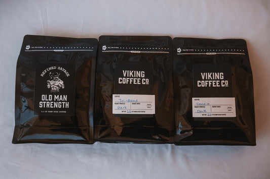 Full 1 lb bags of each Viking Coffee blend in Longship collection