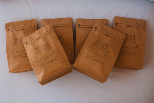 Box set with six ½ lb bags of assorted Viking Coffee blends