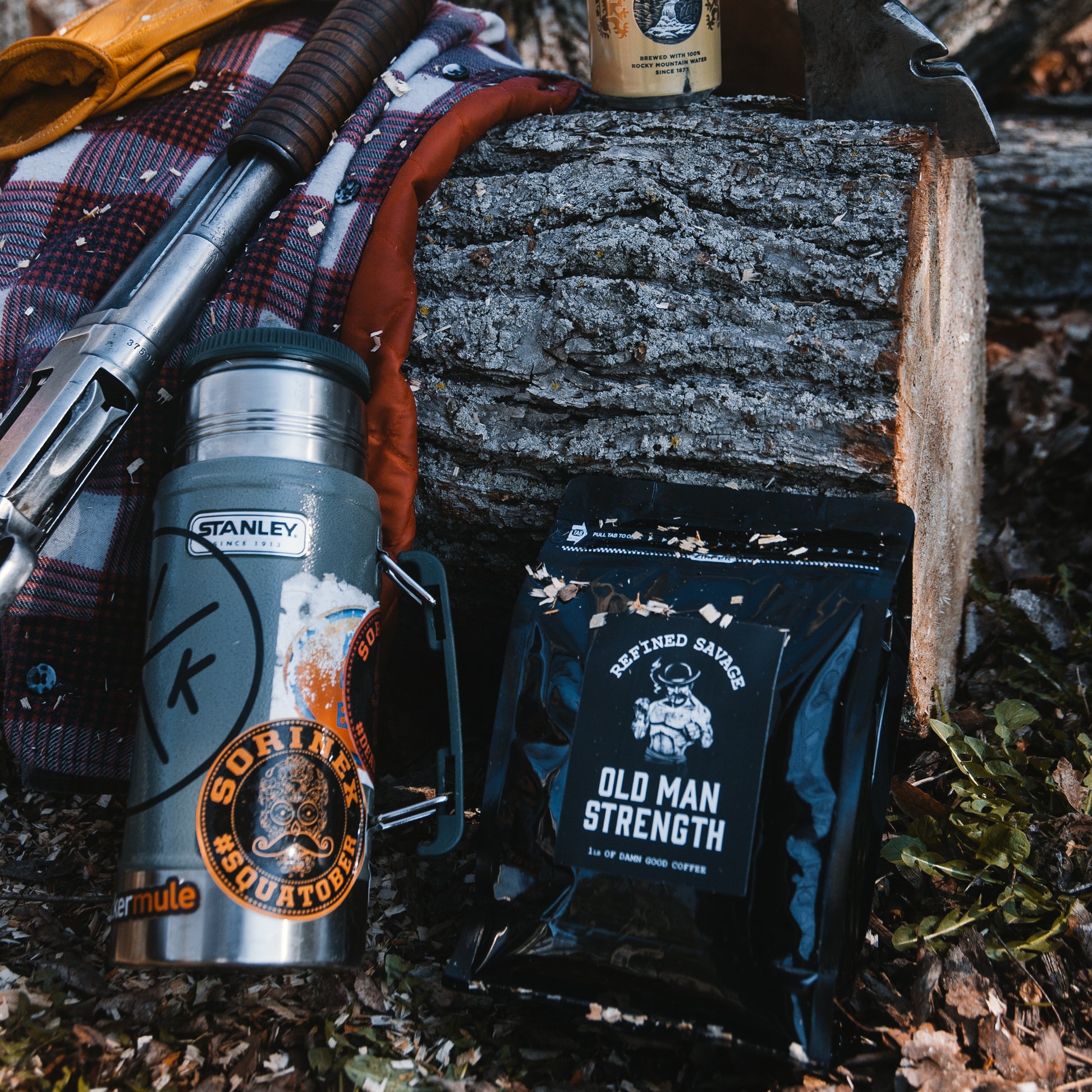 Old Man Strength dark roast coffee with Viking Coffee Co branding